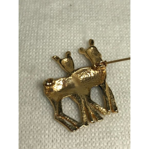 Blue & Green Enamel Deer Brooch with Gold Tone Accents - Vintage - 1 1/8" - Picture 6 of 6